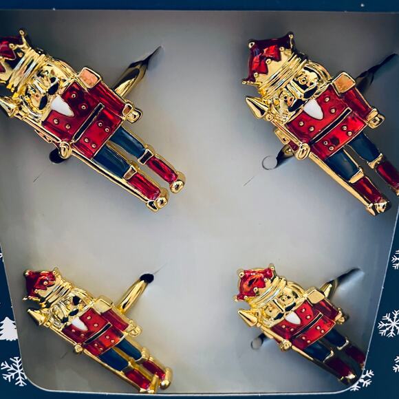 Christmas Nutcracker Napkin Rings Set of 4 Holiday Red Navy Gold 2.5in New - Picture 2 of 12